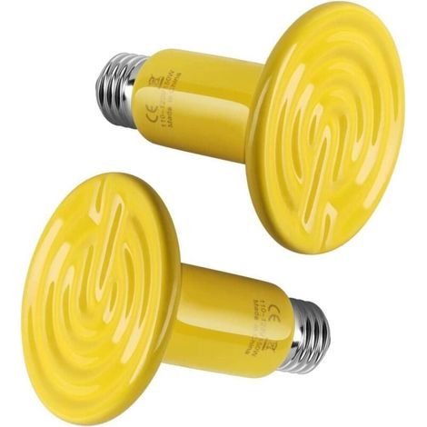 Ampoule chauffante en céramique pour reptiles, sans lumière, chauffage pour terrarium, amphibien, serpent, tortue, incubation de poulet, 150 W, lot de 2, jaune (1/5)