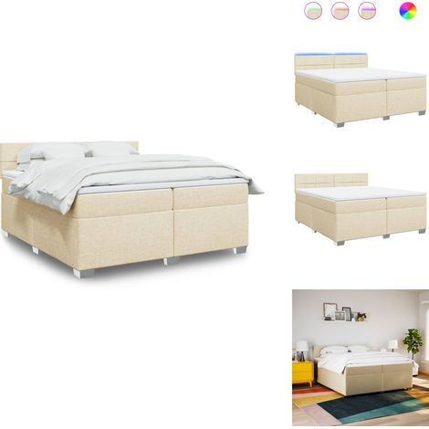 Boxspringbett mit Matratze Creme 200x200 cm Stoff - Boxspringbett - Doppelbett - Cremefarbenes Bett - Bettenrahmen Mit Kopfteil - Massivholzböden (1/5)