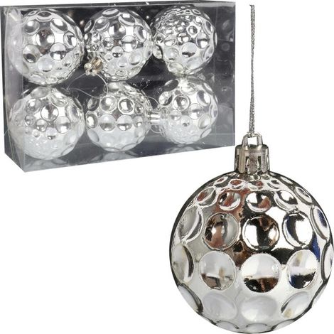 Set mit 6 silbernen Kunststoffkugeln (6 cm) für Weihnachtsdekorationen (1/3)