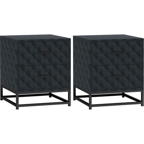 Bedside Tables Set of 2, Modern Bedside Table Nightstand with 2 Drawers, Bedside Cabinet Sofa Side Table with Storage, Steel Legs for Bedroom, Living Room, Black