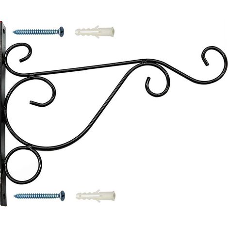 Porte-pot mural décoratif en fer forgé noir - Support de plante suspendue pour jardin, pot de fleur, mangeoire, girouette, lanternes - Lot de 2 pièces 24.5x20cm (1/5)