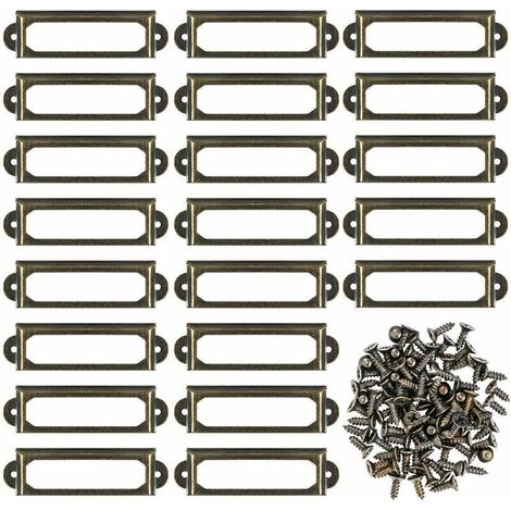 Set di 50 porta etichette in metallo per mobili, cassetti, carte, cornici porta-targhette per scaffali da ufficio, librerie (60 x 24 mm) -Crezuo