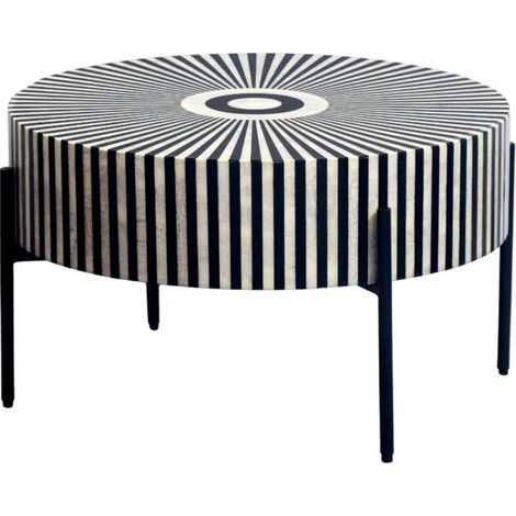 Table basse ronde ZEBRY 64 cm noir et blanc – Design graphique contemporain
