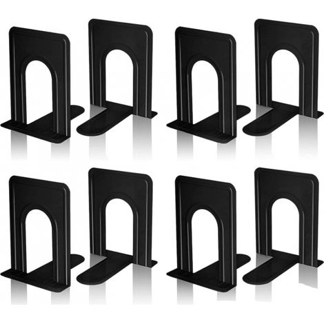 Serre-livres, serre-livres en métal, 4 paires de serre-livres, serre-livres d'étagère, serre-livres épais, serre-livres de bureau/maison, serre-livres noirs, serre-livres 12,6 x 14,8 x 17 cm (1/5)