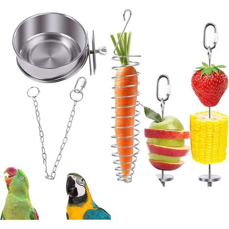 Ensemble de 5 mangeoires à oiseaux en acier inoxydable, mangeoire à fruits en acier inoxydable, accessoires d'alimentation pour cages à oiseaux, pour perruches et canaris (1/5)