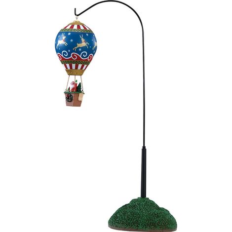 Mongolfiera con renna e Babbo Natale decorazione natalizia per villaggio in poliresina (1/2)