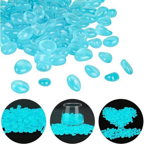 400 luminous artificial pebbles for garden, aquarium, sidewalk, swimming pool, driveway, lawn, terrace (light blue) (1/4)