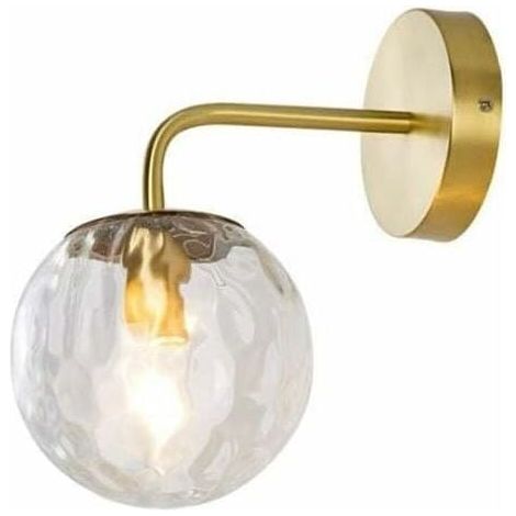 Aplique de pared Ulisem para salón y entrada – Aplique de pared moderno de cristal con pantalla esférica de metal y latón, aplique de pared sencillo para salón, dormitorio, pasillo, restaurante, (1/4)