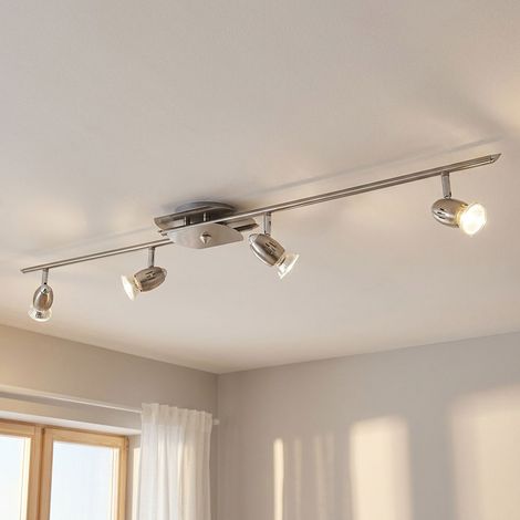 Deckenstrahler Spotleiste Wohnzimmerlampe Deckenleuchte Schlafzimmer Deckenlampe silber, bewegliche Strahler, 4x GU10, L 110 cm (1/5)