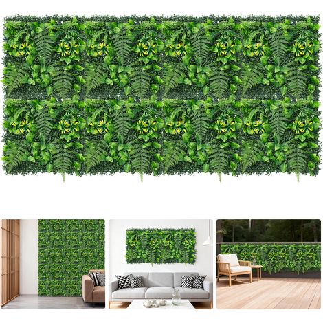Panneaux muraux végétaux artificiels réalistes – Feuillage multi-couche avec fougère et herbe printanière - maison, bureau, jardin, événement – Lot de 8, 50x50cm (1/5)