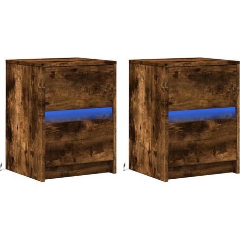 Set di 2 comodini con cassetti e LED 38 x 34 x 50 cm in MDF marrone DEC032840