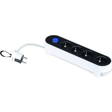 Base múltiple, 4 tomas, schuko 2p+t, 16 a 250 v, 1,4 m cable, c/interruptor pie, bicolor, blister (1/5)