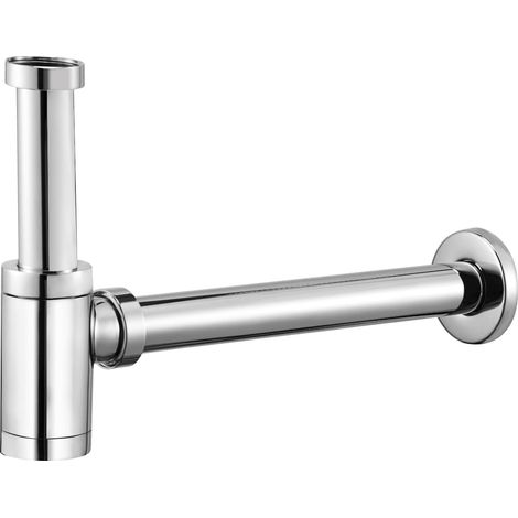 Siphon design chromé, siphon pour lavabo, siphon de bouteille 1 1/4 x 32 mm, hauteur réglable, fermeture anti-odeur universelle avec ouverture de nettoyage, manchon en caoutchouc (1/5)