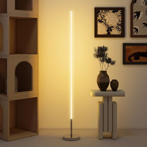 Lampadaire LED, lampadaire sur pied salon à intensité variable, télécommande, interrupteur à pied, Ø20x150cm, argent (1/5)