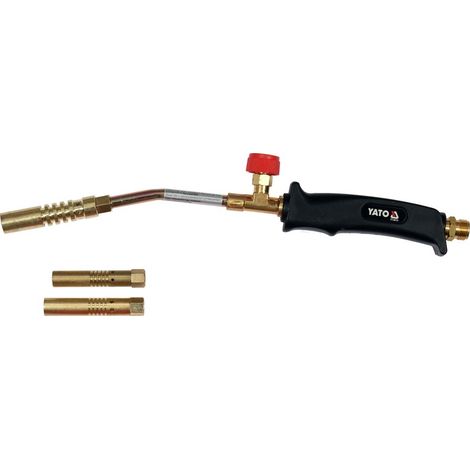 YATO Gasbrenner Lötbrenner Lötkolben Abflammgerät 4 kW, 360 mm, 3 Messingdüsen, stufenlose Flammenregulierung, Handbrenner + Zubehör (1/5)