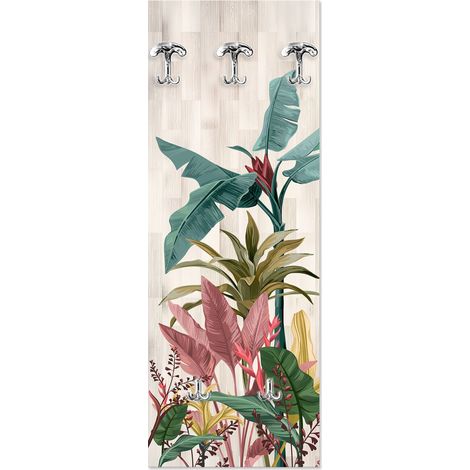 Lupia - Appendiabiti da Parete BANANA LEAVES, Design Unico Salvaspazio, 5 Ganci Inclusi, Facile Montaggio, Adatto a Tutti gli Ambienti, 46x125 cm, Legno, Made in Italy, Beige (1/4)