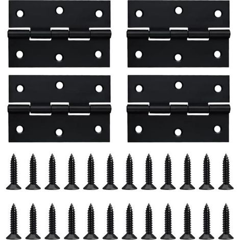 4 charnières de porte noires,Charnières de porte pliables,acier inoxydable,connecteur de porte Pour porte stable Armoire Avec 24 vis (1/4)