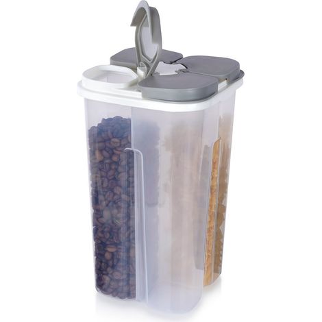 Contenedor dividido de 2,4 l para productos a granel con dispensador.
