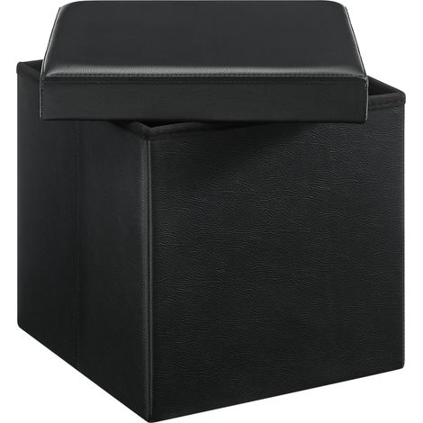 Pouf - pliable - sans pieds - éco-cuir - 38 cm - noir (1/5)