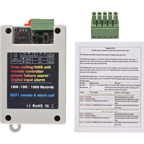 GSM-Toröffner-Relaisschalter, 2G-Fernbedienung, Telefonanruf, SMS, Stromausfallalarm, Schaltereingangsalarm