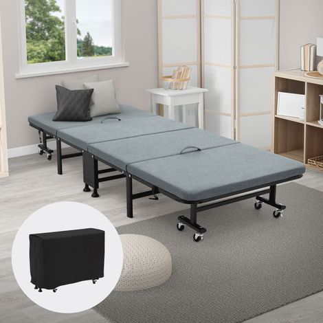 ECD Germany Cama Plegable para Invitados 80 x 190 cm Individual con Colchón/Cojín con 8 Ruedas, Estructura de Acero muy Resistente y Estable Capacidad de Carga hasta 200 kg para Niños y Adultos (1/5)