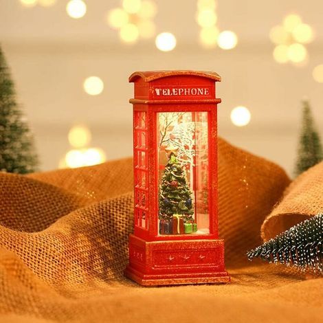 Vintage London Red Telephone Box Lantern Christmas Ornaments, Portable Santa Claus, Snowman, Christmas Tree Flame Light for Christmas Party Decoration (1/5)