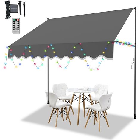 TolleTour Tende da esterno a manovella con LED regolabile in altezza, protezione UV 50+ per balcone e terrazza senza fori 250cm Grigio