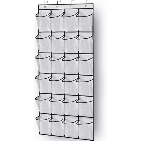 Organisateur de chaussures à suspendre à la porte, 24 poches en filet, pour chaussures pointure 46 (blanc) (1/5)