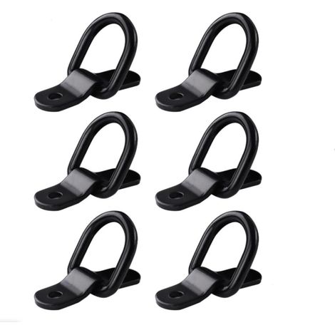 Sangles d'arrimage à anneaux en D - 6 attelages de remorque robustes - Anneaux d'arrimage noirs pour cordes, camions, bateaux, kayaks, avec vis et supports - Capacité de charge de 150 kg