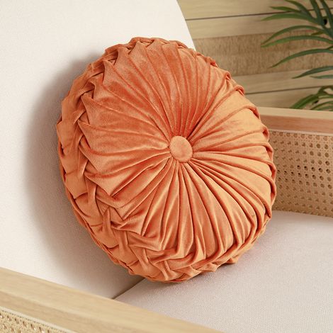 Velvet Round Floral Wrinkle pillow Cushion, Orange 45CM