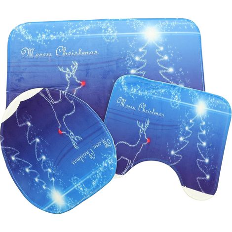 3pièces Tapis de Bain Noël Antidérapant Tapis de Sol Festif Couvre-abattant WC Décoratif (1/5)