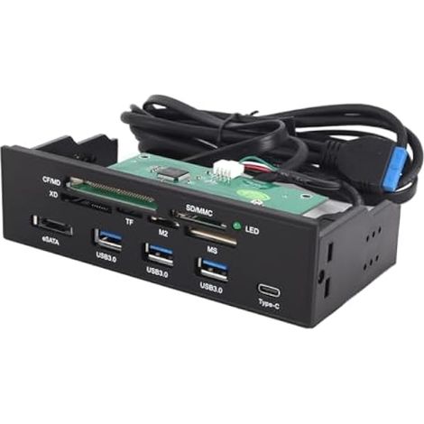 Lecteur de Cartes Interne en façade, écran Multifonction de 5,25 Pouces, Compatible USB 3.0, USB 3.1, eSATA M2 + SD MS XD CF TF (1/5)