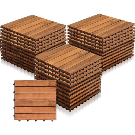 SWANEW Piastrelle in legno di acacia. da 30 x 30 cm. in set di 33 quadrotti per 3 m². per terrazze e balconi (1/5)