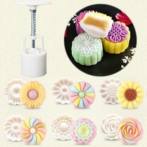 Moule à gâteau de lune avec 6 tampons ronds en forme de fleur, outil de bricolage pour gâteaux de lune (1/5)