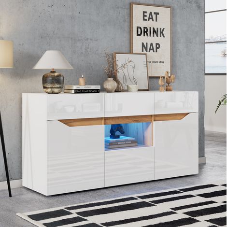 Madia mobile soggiorno con LED 140 cm bianca OKMYHOME (1/5)