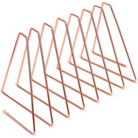 paire de serre-livres triangulaires réglables en métal pour étagères ou magazines - Or rose (1/5)