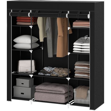 Armoire penderie tissu pliable barre 150x43x162,5 cm noir