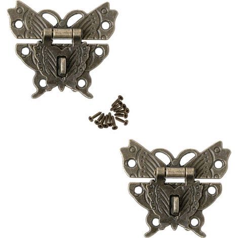 Cerraduras antiguas, cierres de pestillo y hebillas de mariposa para joyeros decorativos (6 unidades) (1/5)