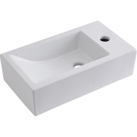 Milano Elswick White Ceramic Rectangular Countertop or Wall Mounted Bathroom Basin Sink - 450mm x 250mm