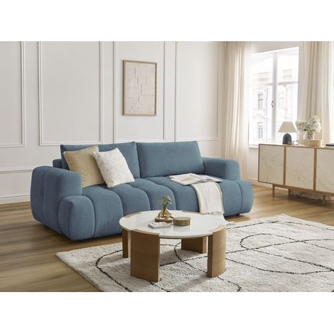 BOBOCHIC - Canapé droit convertible 3 places FUJI tissu lisse Bleu clair (1/5)