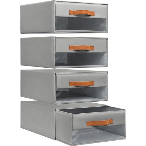 Storage Tower – Drawer Box with Transparent Window, Stackable Storage Box, Easy Open, Ideal Documents, Clothing, 40 x 32 x 17 cm, 4 Large Drawers, Grey (1/5)