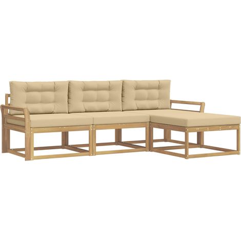 Outdoor Sofa Set with Cushion 4 pcs White and Beige Polyester vidaXL (1/5)