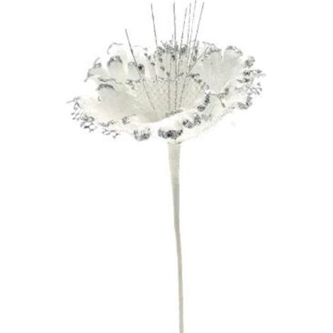 Fiore decorato per albero natale - colore argento - addobbo decorazione natalizia