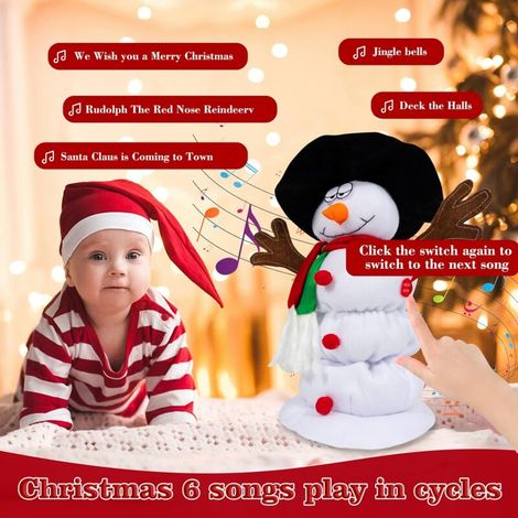 Peluche Bonhomme de Neige Chantant e Danzante, Poupée Musicale Natale con 6 Canzoni, Decorazione Animata per Feste (1/3)