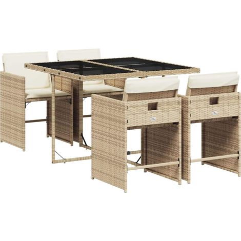 Maison Exclusive - 5-tlg. Garten-Essgruppe mit Kissen Beige Poly