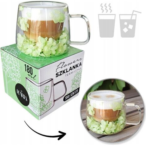 Vaso térmico Ecarla con doble fondo y estampado de hortensias, 180 ml, color celadón SZK173 (1/4)