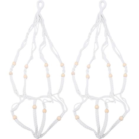Suspension pour plantes, macramé en corde de coton, lot 2, cache pot suspendu tissé avec 12 perles (1/5)