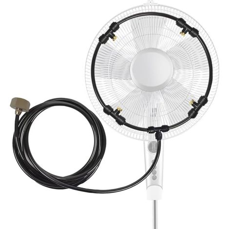 Kit de brumisation de ventilateur de refroidissement extérieur avec câble de nébulisation de 3 m et 5 buses en laiton avec valve de contrôle de l'eau (ventilateur non inclus) (1/5)