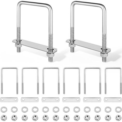 Lot de 8 vis à étrier M6 - 45 x 90 mm - En acier inoxydable - Avec filetage - Collier de serrage en U - Boulons à étrier avec écrous, sangles de cadre, vis à étrier pour coffre de toit, voiture (1/5)
