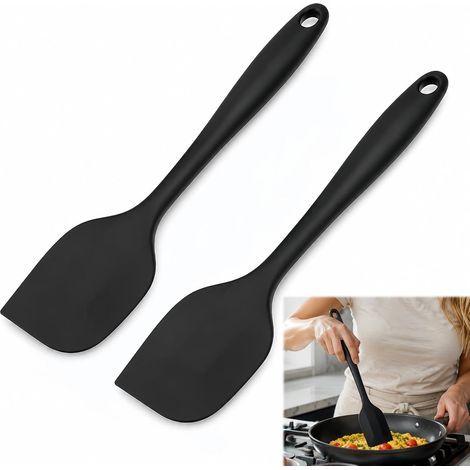Set di 2 spatole grandi in silicone da 27,5 cm - Resistenti al calore, antiaderenti e senza BPA - Versatili per cucinare, mescolare, cuocere al forno e raschiare (Nero) (1/5)